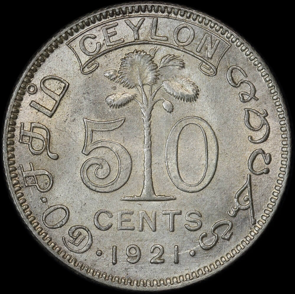 Ceylon 1921 Silver 50 Cents KM#109b Uncirculated product image