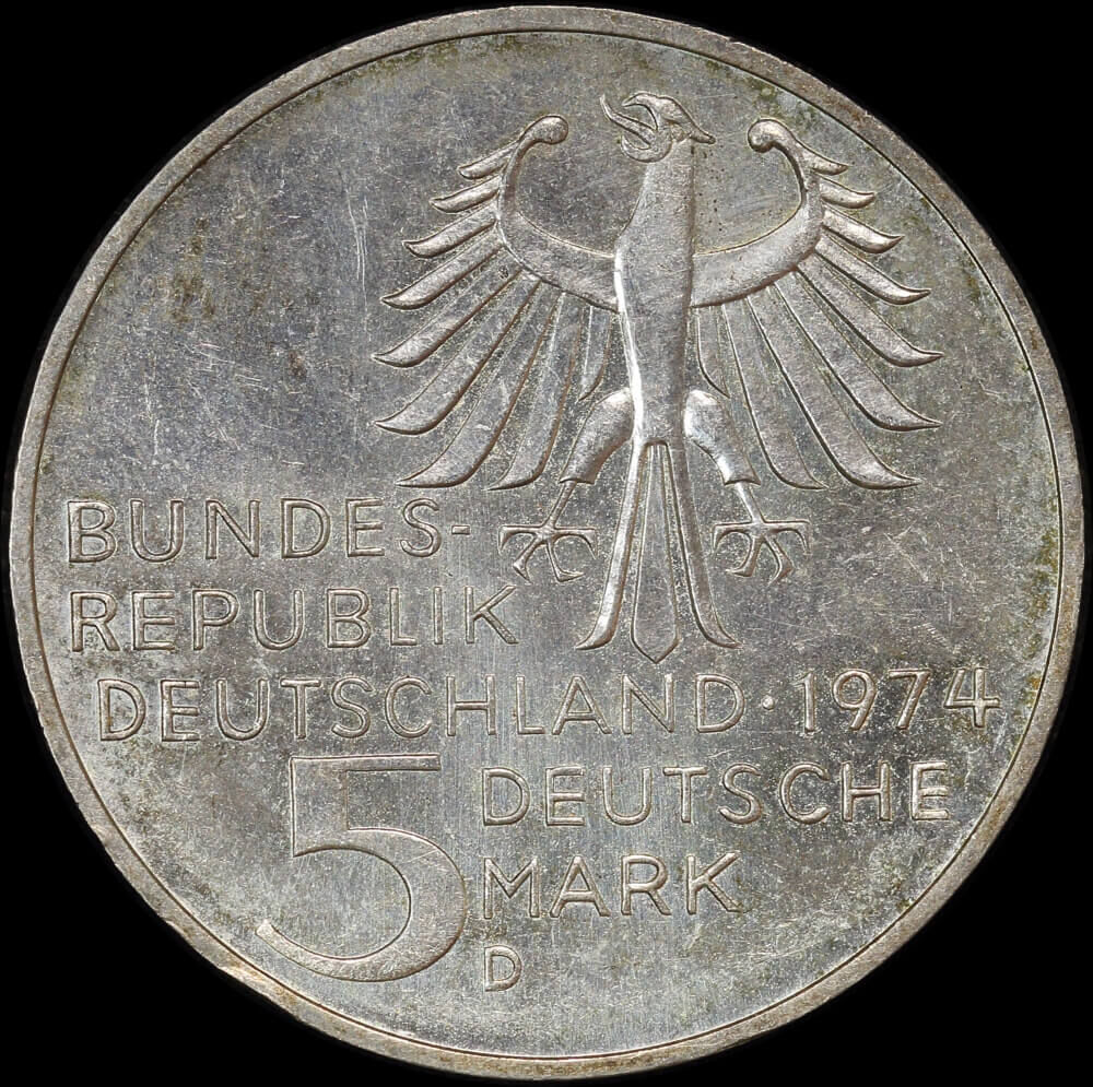 Germany 1974 Silver 5 Deutsche Mark KM#139 Uncirculated - Immanuel Kant product image