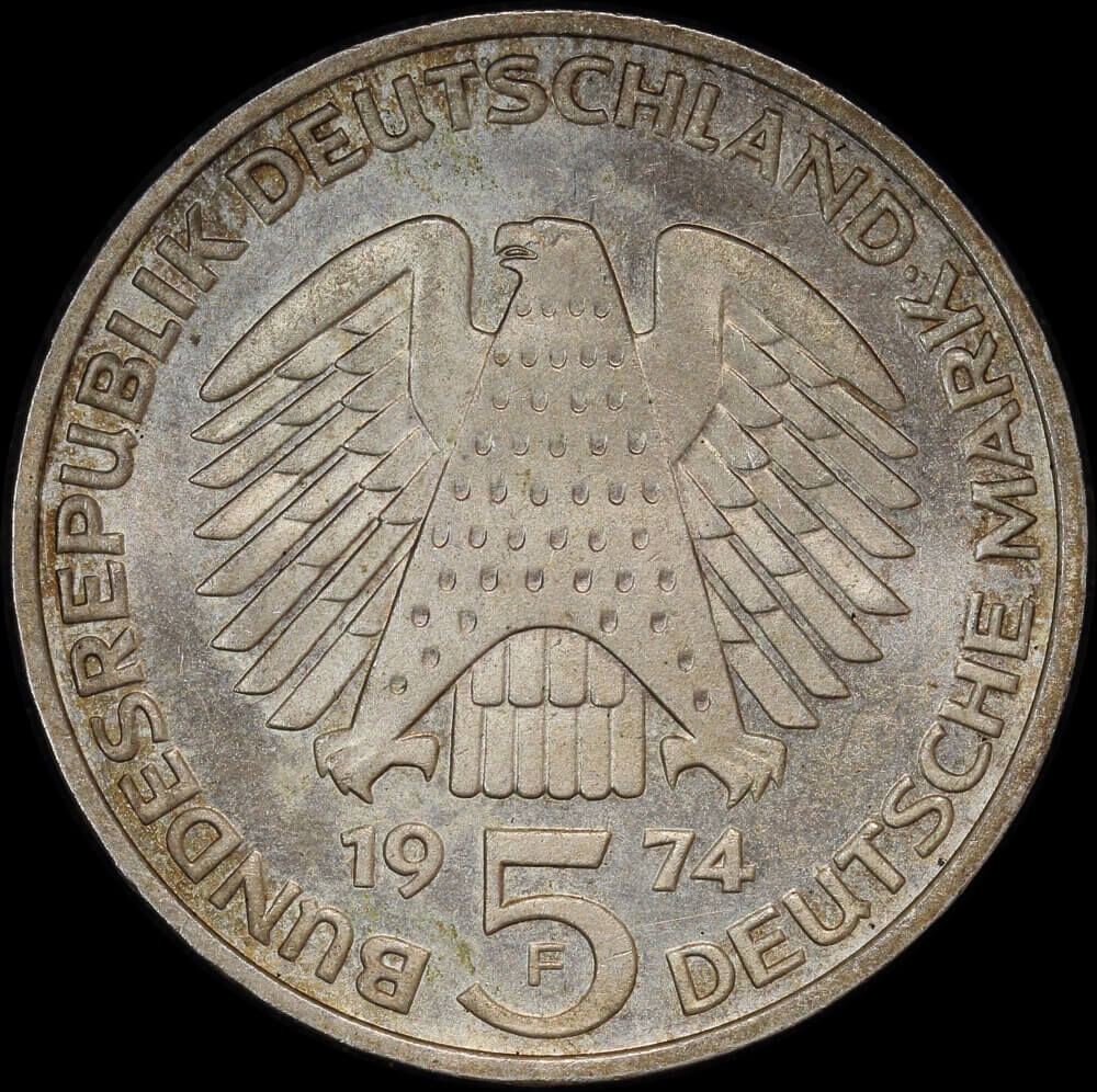 Germany 1974 Silver 5 Deutsche Mark KM#138 Uncirculated - 25 Jahre Grundgesetz product image