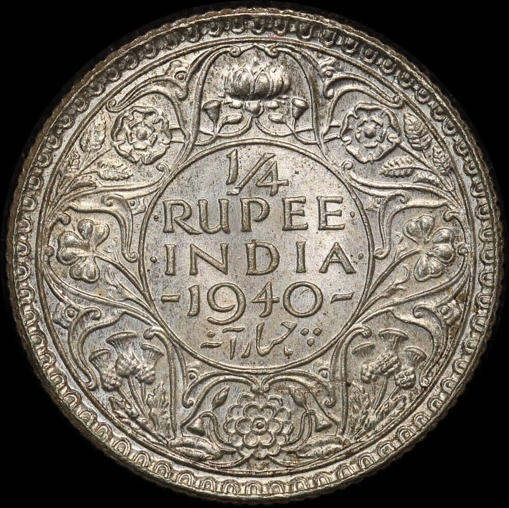 India (British) 1940 Silver 1/4 Rupee KM#544a Uncirculated product image