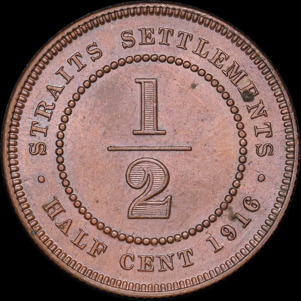 Straits Settlements 1916 Copper 1/2 Cent KM#28 Uncirculated product image