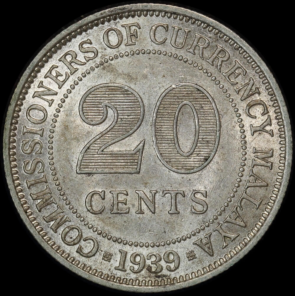 Malaya 1939 Silver 20 Cents KM#5 Uncirculated product image