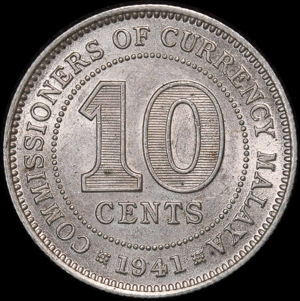 Malaya 1941 Silver 10 Cents KM#4 Uncirculated product image