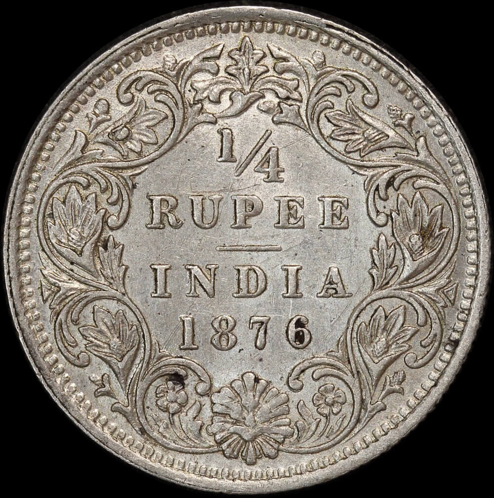 India (British) 1876 Silver 1/4 Rupee KM#470 good EF product image