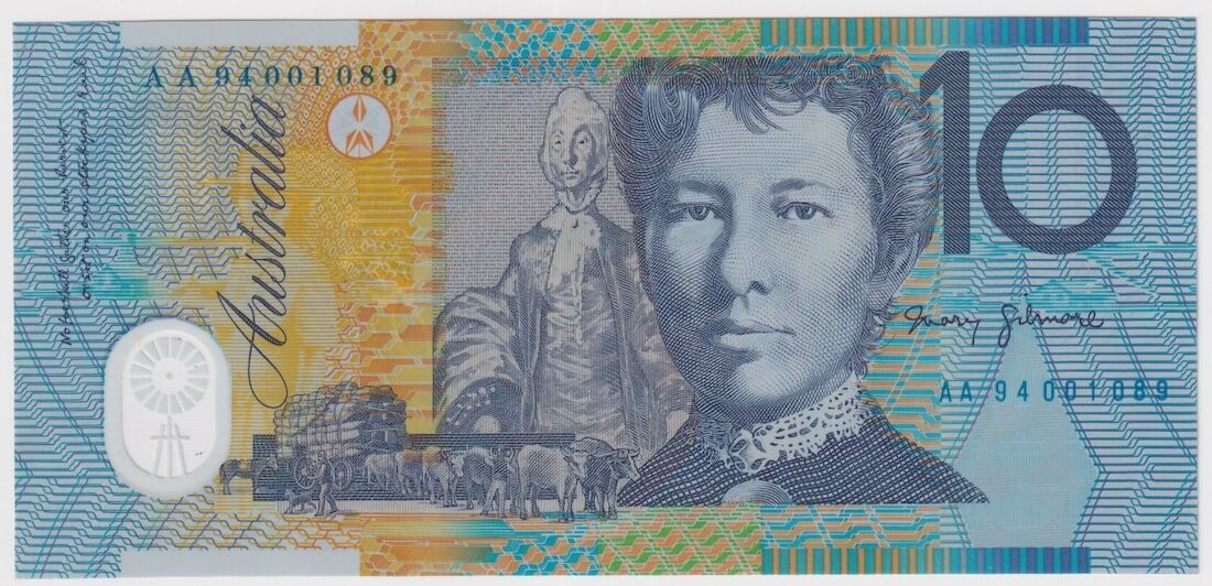 1994 $10 Note AA94 1st Prefix Fraser/Evans Grey Dobell R316bF Unc ex NPA Folder product image