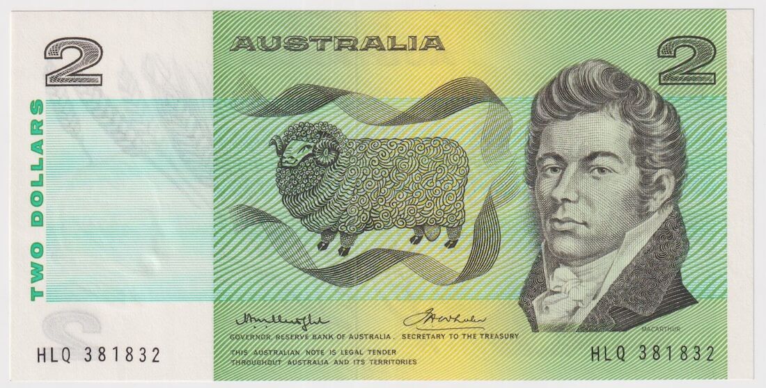 1976 $2 Note Gothic Serials Centre Thread Knight/Wheeler HLQ First Prefix R86aF good EF product image