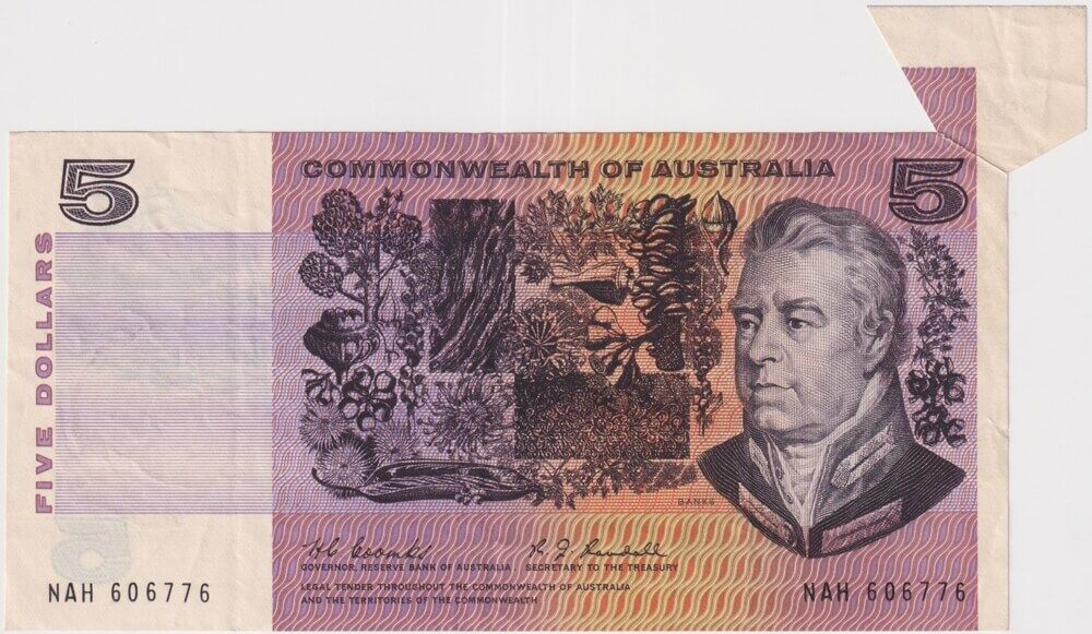 1967 $5 Note Coombs/Randall R202 33mm Note Flap Error about EF product image