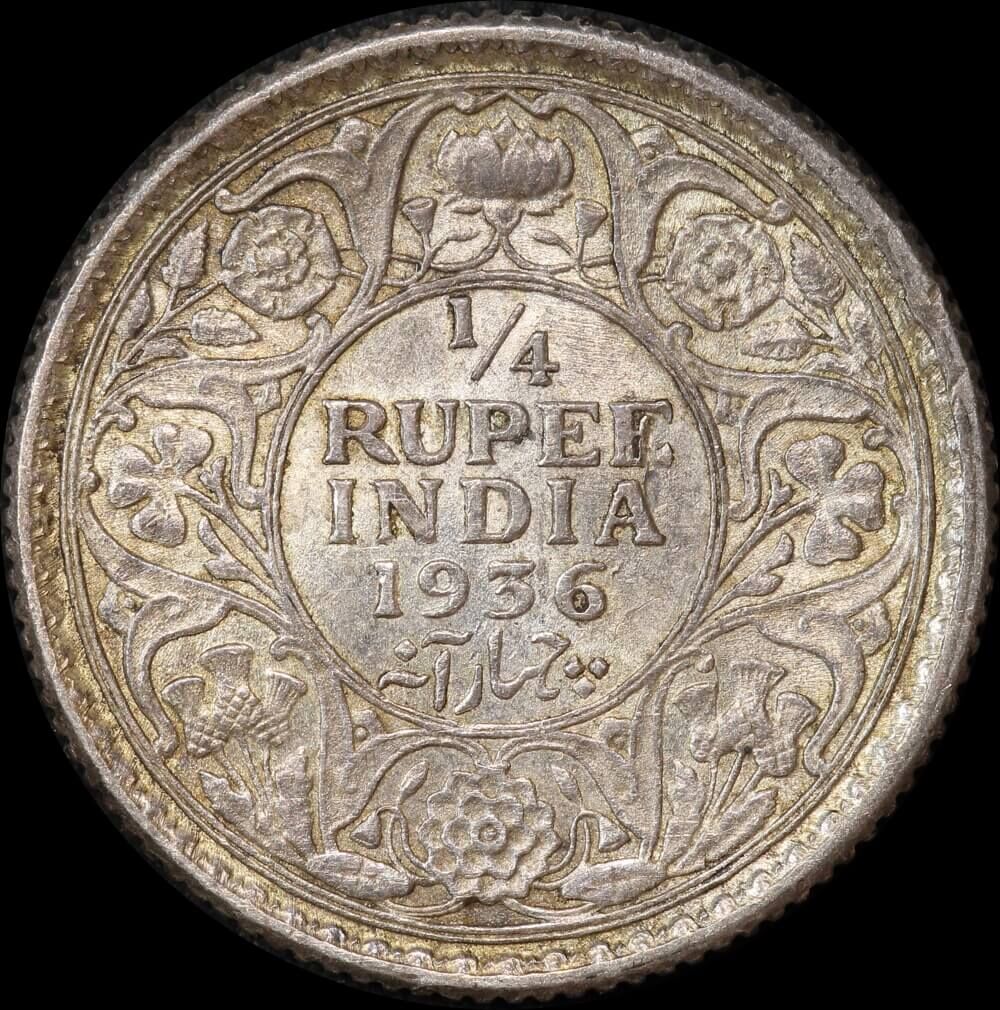 India (British) 1936 Silver 1/4 Rupee KM#513 about Uncirculated product image