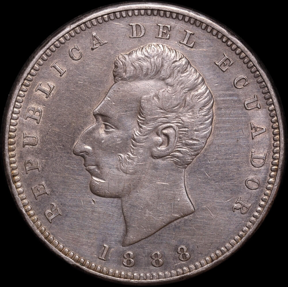 Ecuador 1888 Silver 1 Sucre KM#53.1 good EF product image