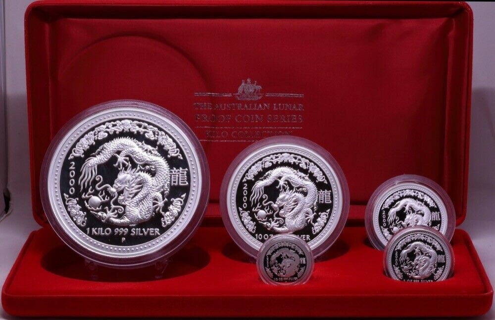 Australia 2000 Silver Lunar 5 Coin Proof Set Perth Mint Series I - Dragon product image