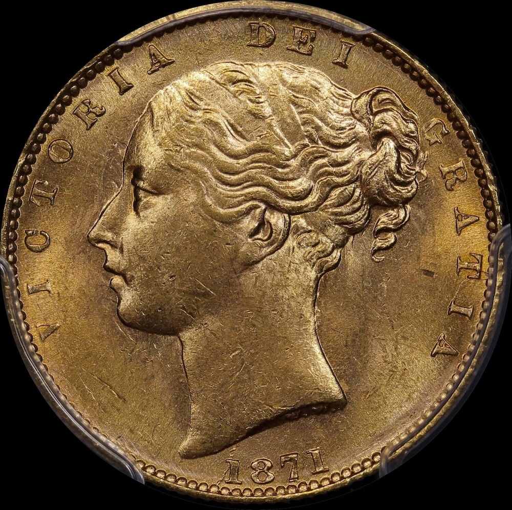 1871 Sydney Shield Sovereign WW Raised Unc (PCGS MS61) product image