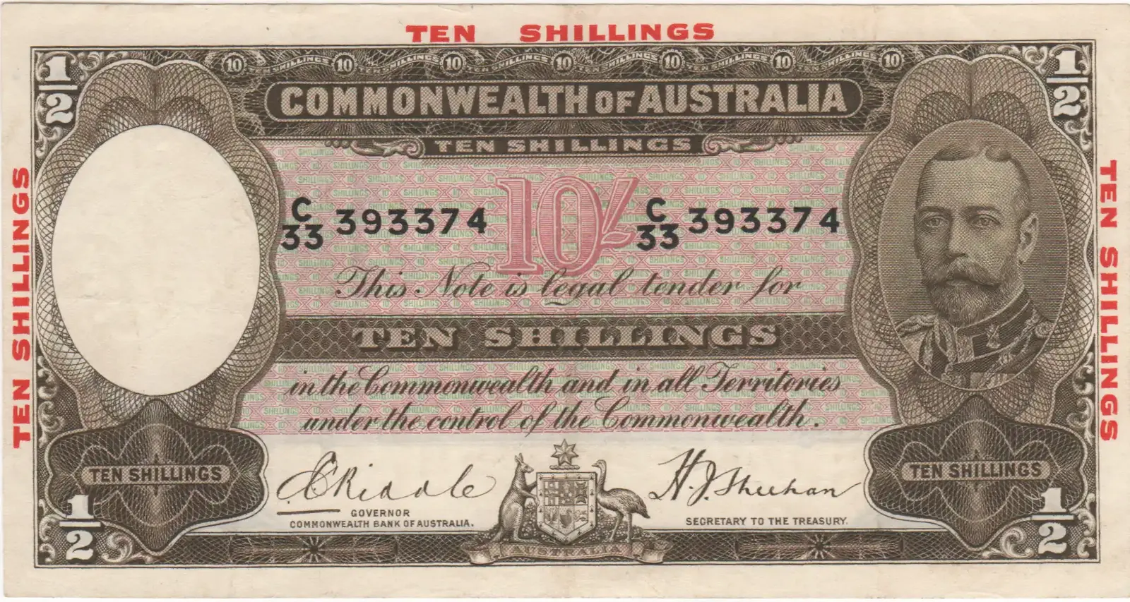 1934 Ten Shilling Riddle/Sheehan R10 about EF product image