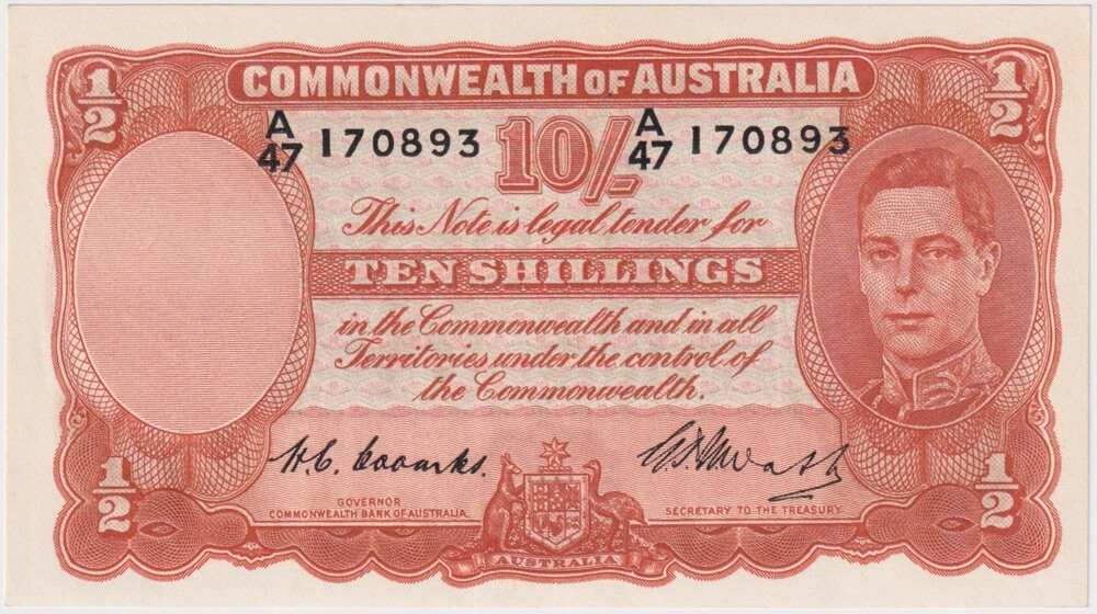 1949 Ten Shilling Coombs/Watt R14 about Unc product image