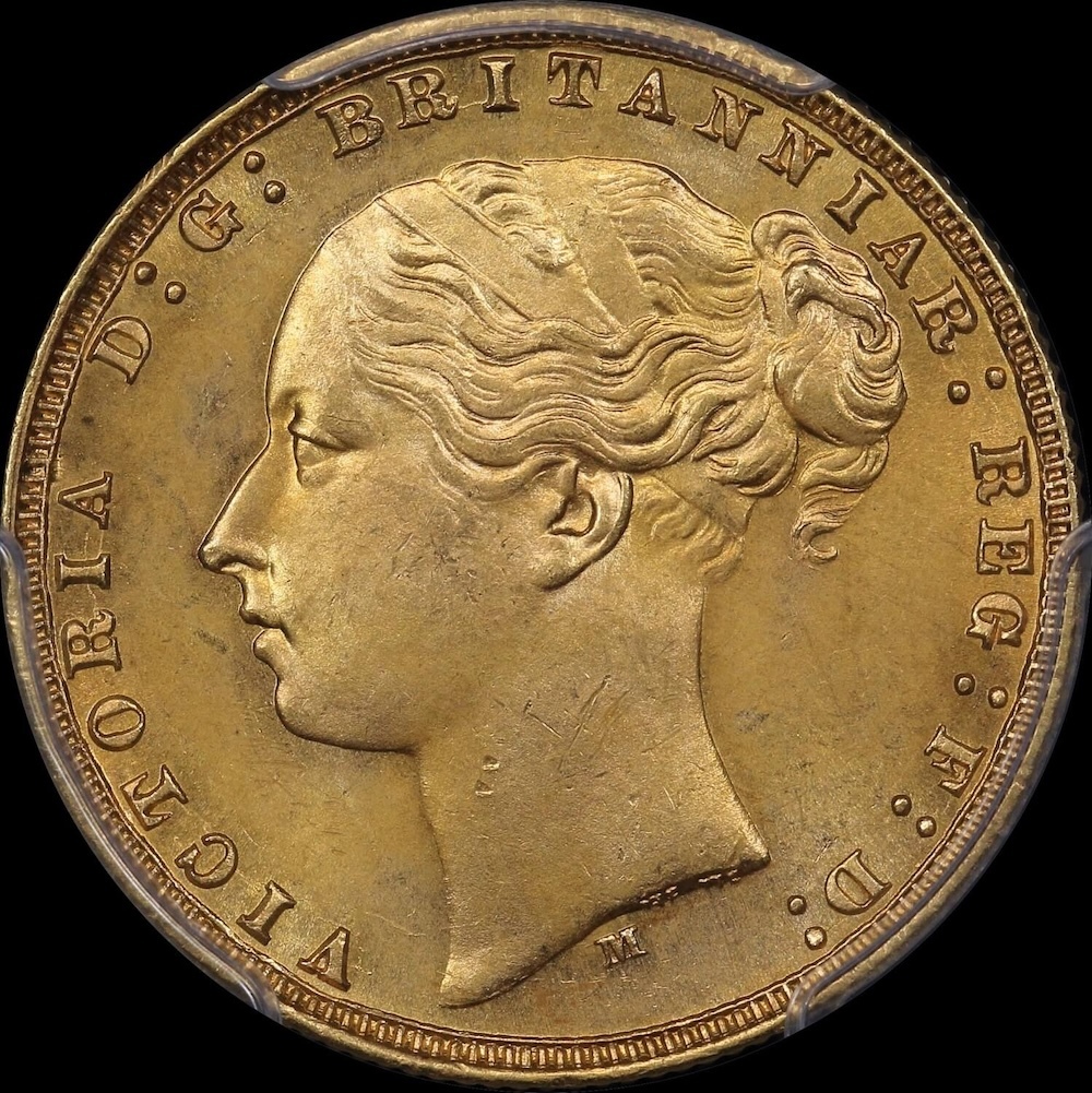 1877 Melbourne Young Head Sovereign PCGS MS63 product image