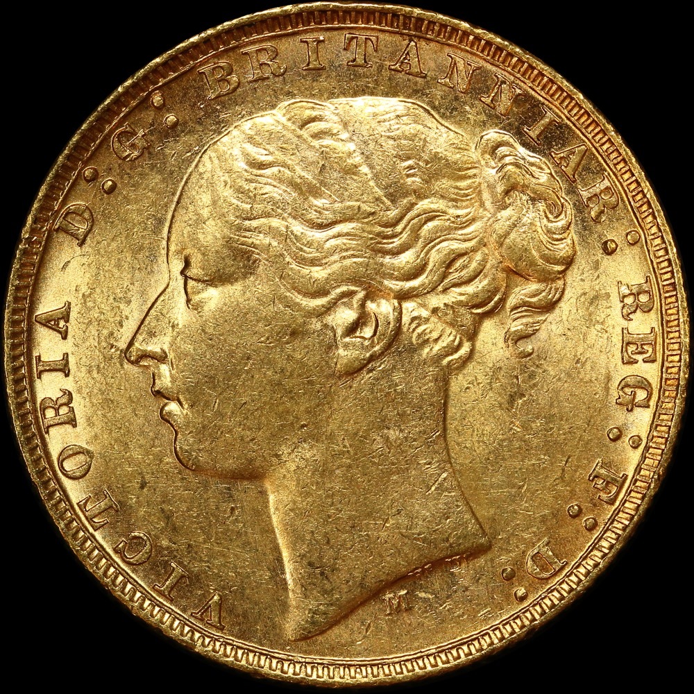 1877 Melbourne Young Head Sovereign good EF product image