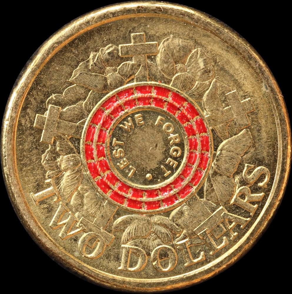 2015 Coloured 2 Dollar Coin Lest We Forget Circulated product image