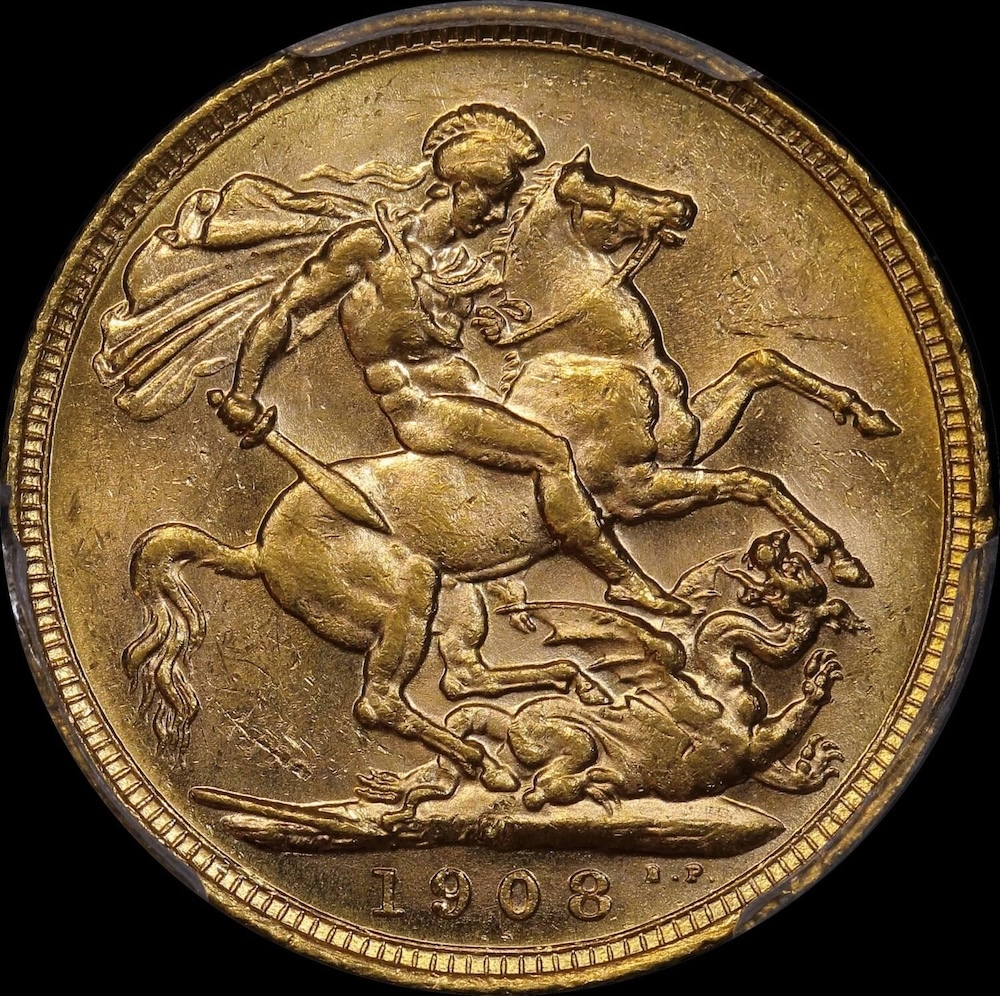 1908 Melbourne Edward VII Sovereign Unc (PCGS MS61) product image