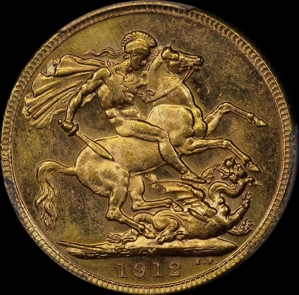 1912 Melbourne George V Large Head Sovereign Unc (PCGS MS62) product image