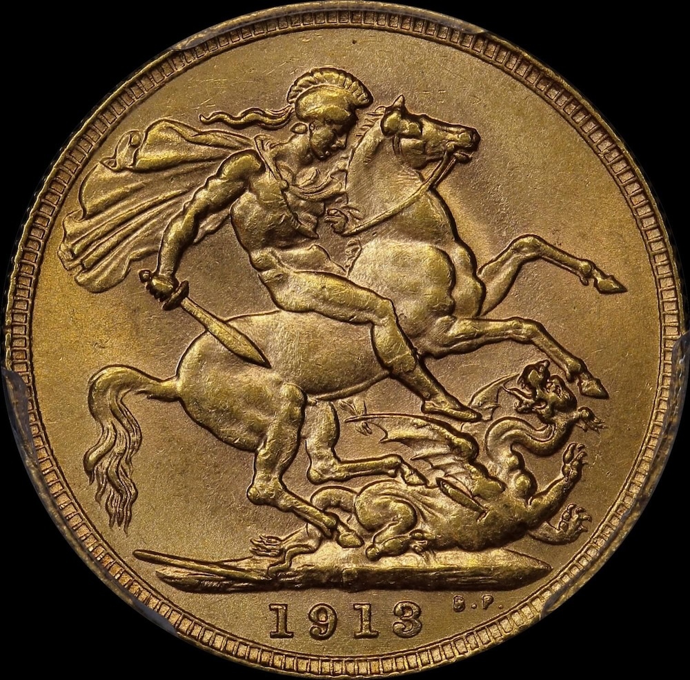 1913 Perth George V Large Head Sovereign PCGS AU58 product image