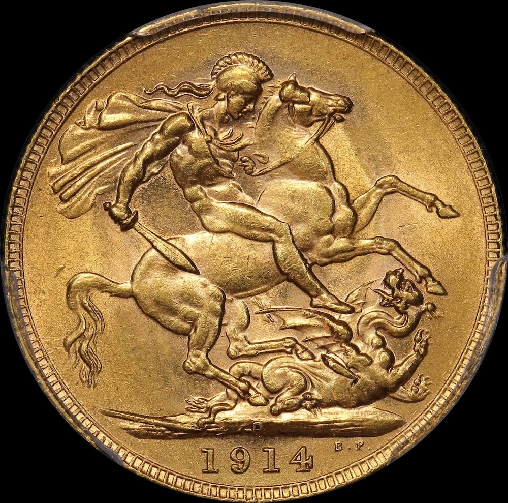 1914 Perth George V Large Head Sovereign PCGS AU58 product image