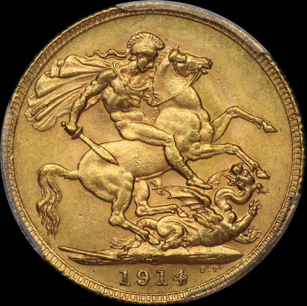 1914 Perth George V Large Head Sovereign Unc (PCGS MS62) product image