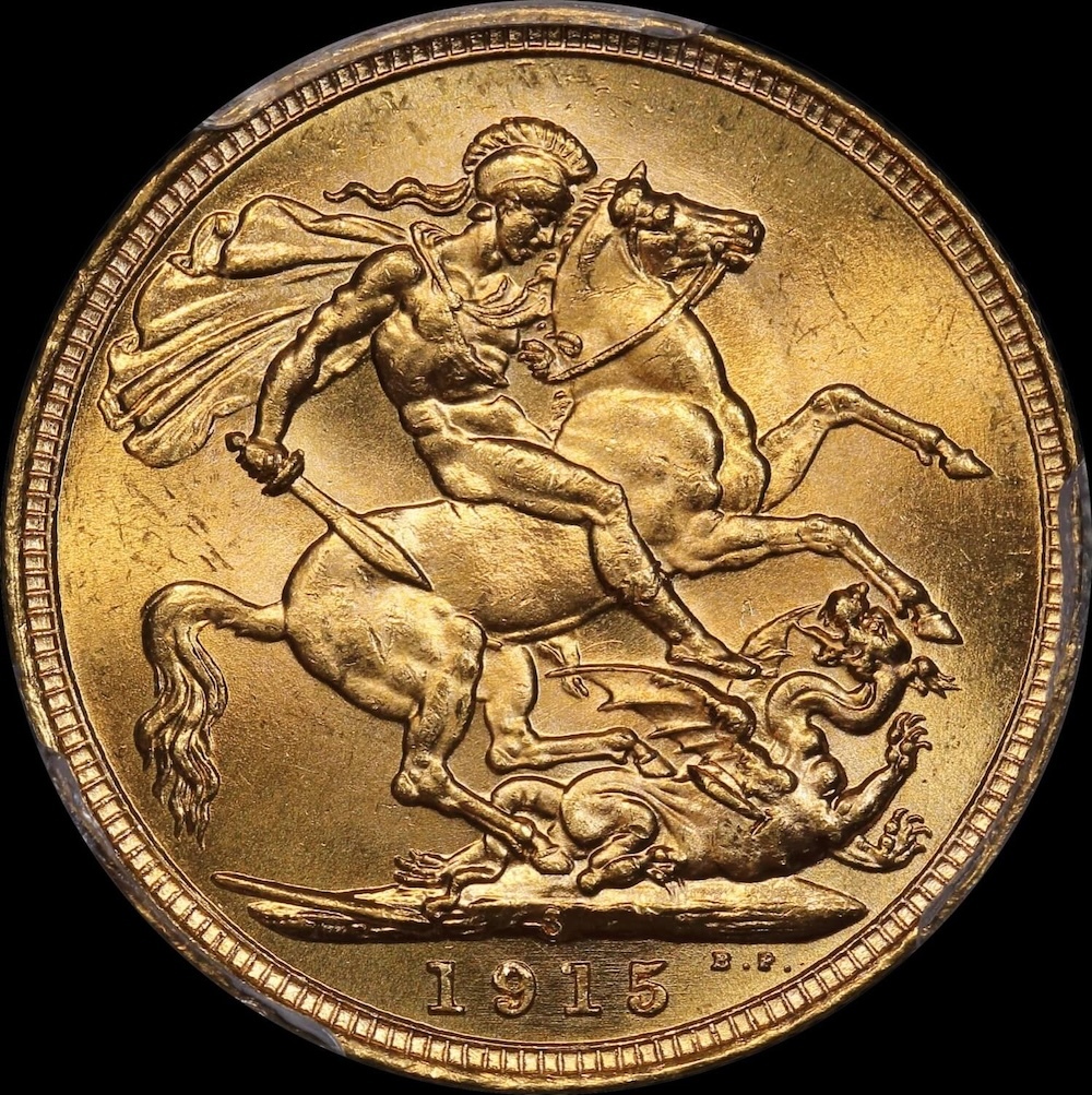 1915 Sydney George V Large Head Sovereign Choice Unc (PCGS MS64) product image