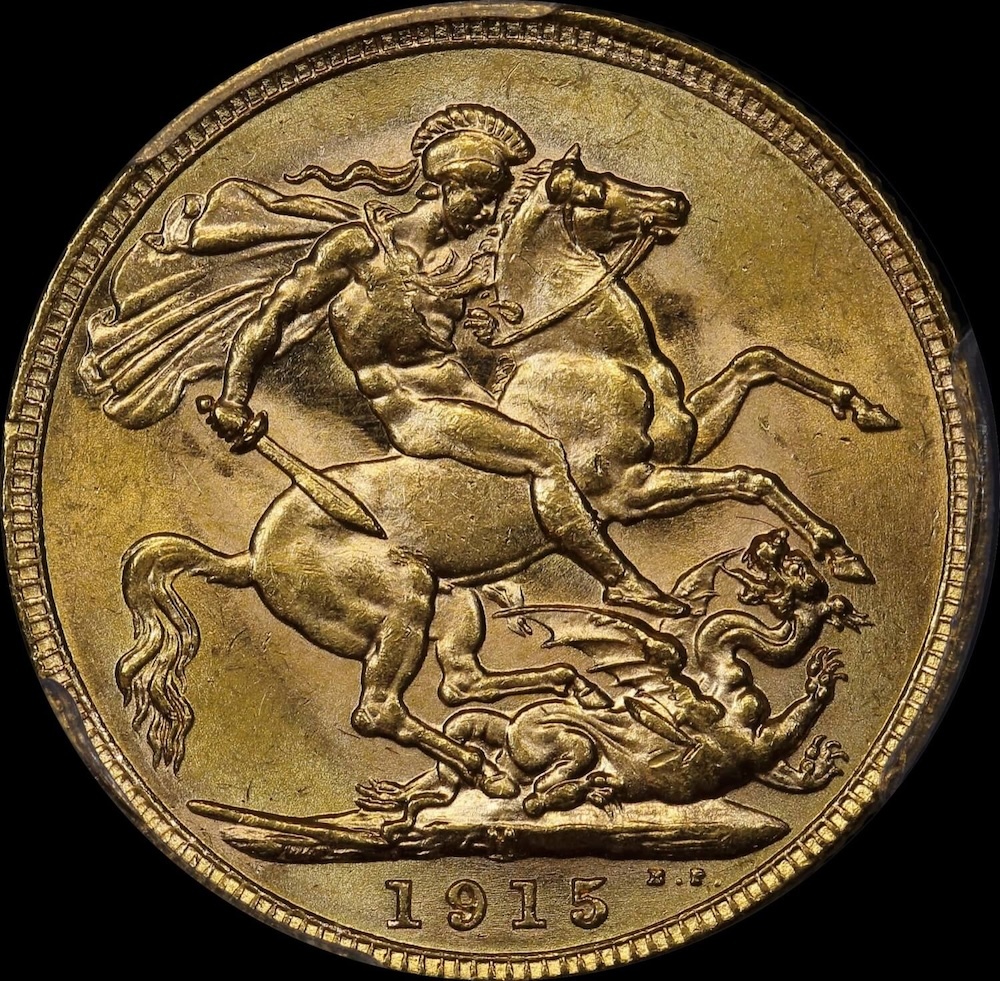 1915 Melbourne George V Large Head Sovereign Choice Unc (PCGS MS63) product image