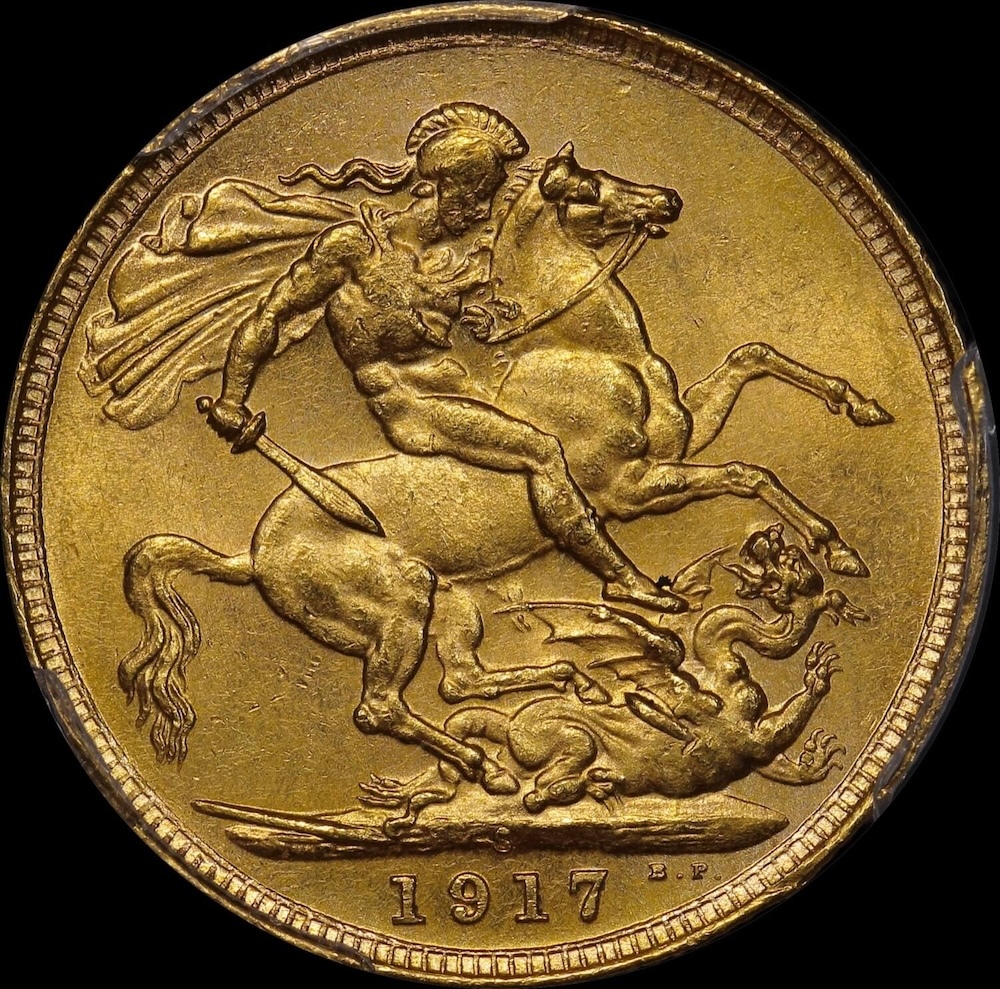 1917 Sydney George V Large Head Sovereign Choice Unc (PCGS MS63) product image