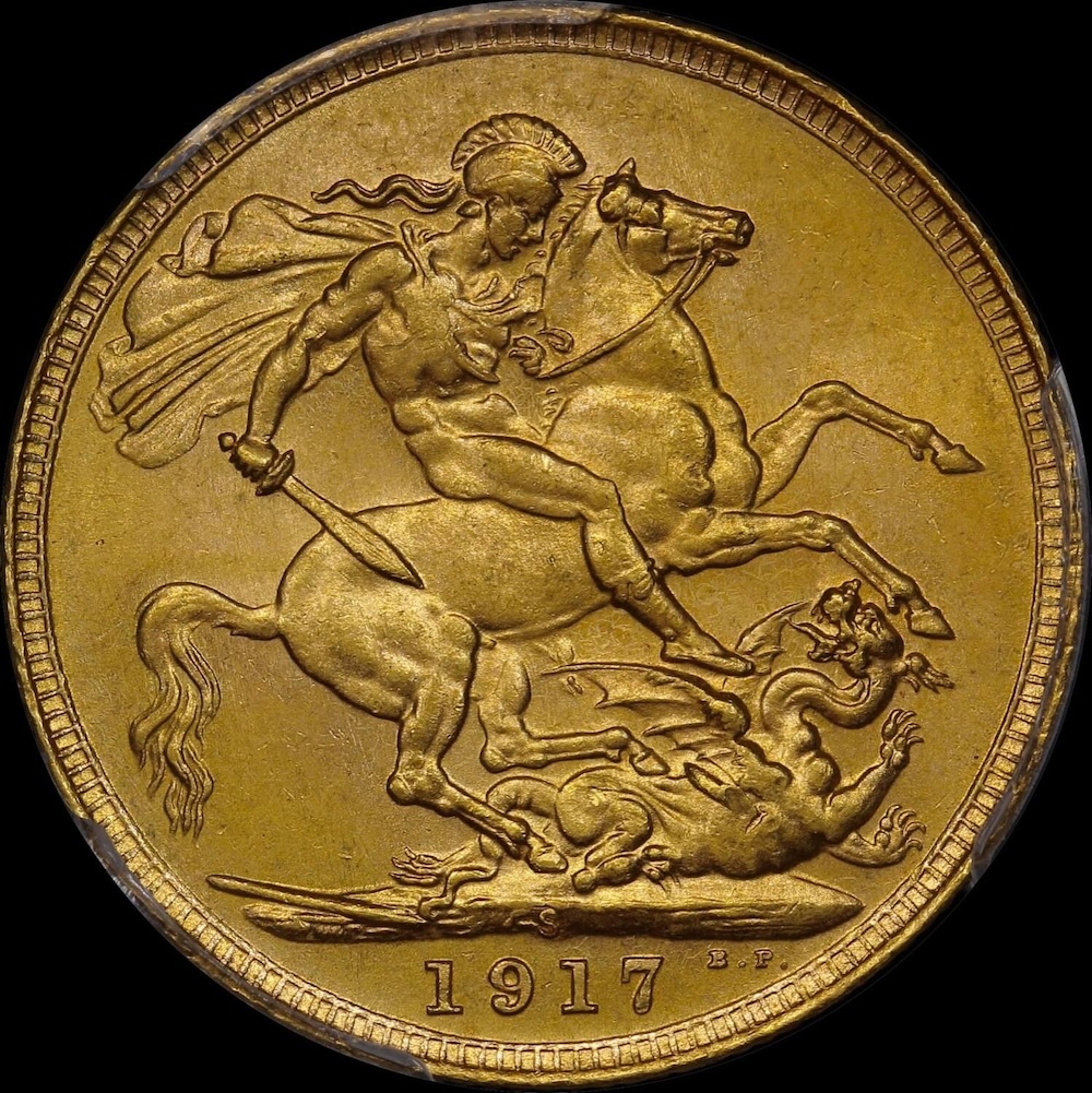 1917 Sydney George V Large Head Sovereign Choice Unc (PCGS MS64) product image