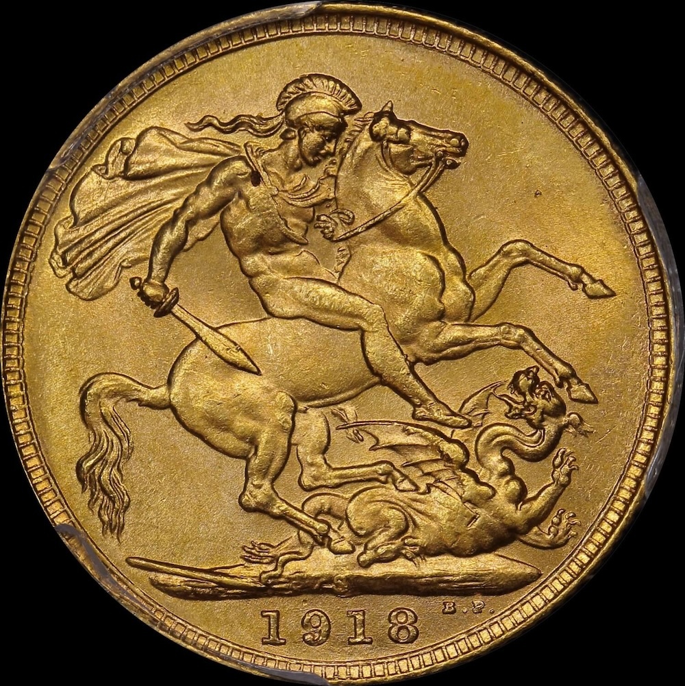 1918 Sydney George V Large Head Sovereign Choice Unc (PCGS MS64) product image