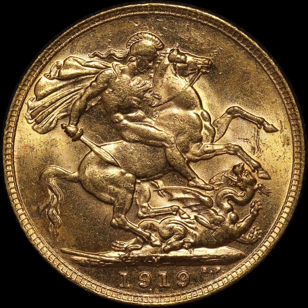 1919 Melbourne George V Large Head Sovereign good EF product image