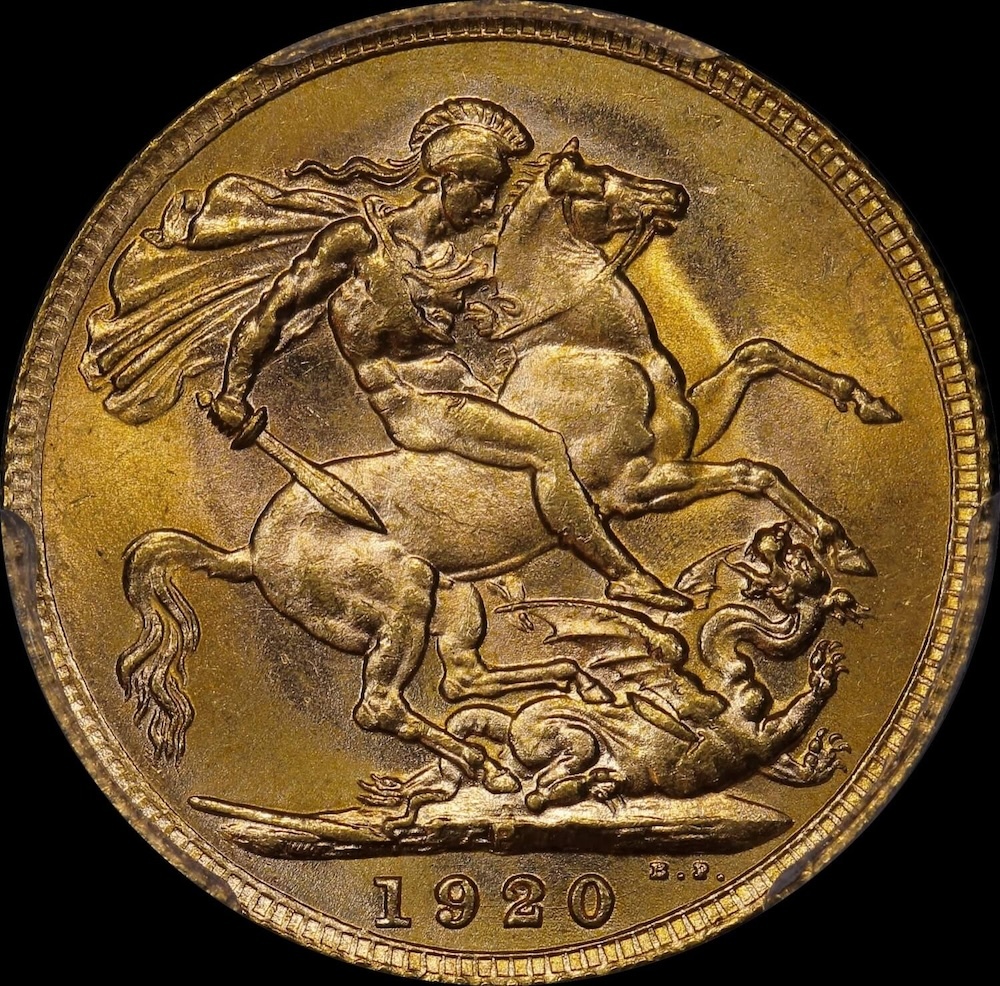 1920 Perth George V Large Head Sovereign Choice Unc (PCGS MS63) product image