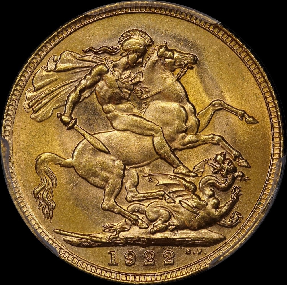 1922 Perth George V Large Head Sovereign Choice Unc (PCGS MS63) product image