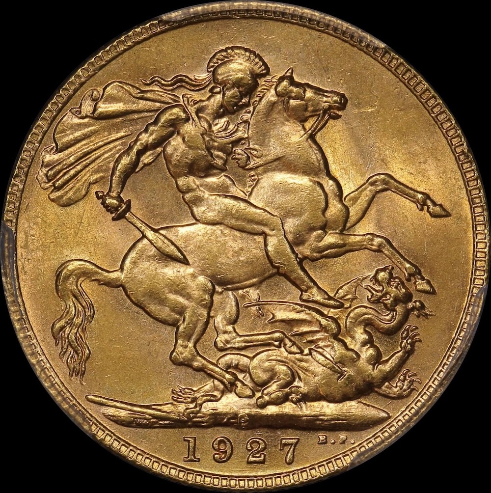 1927 Perth George V Large Head Sovereign Choice Unc (PCGS MS63) product image