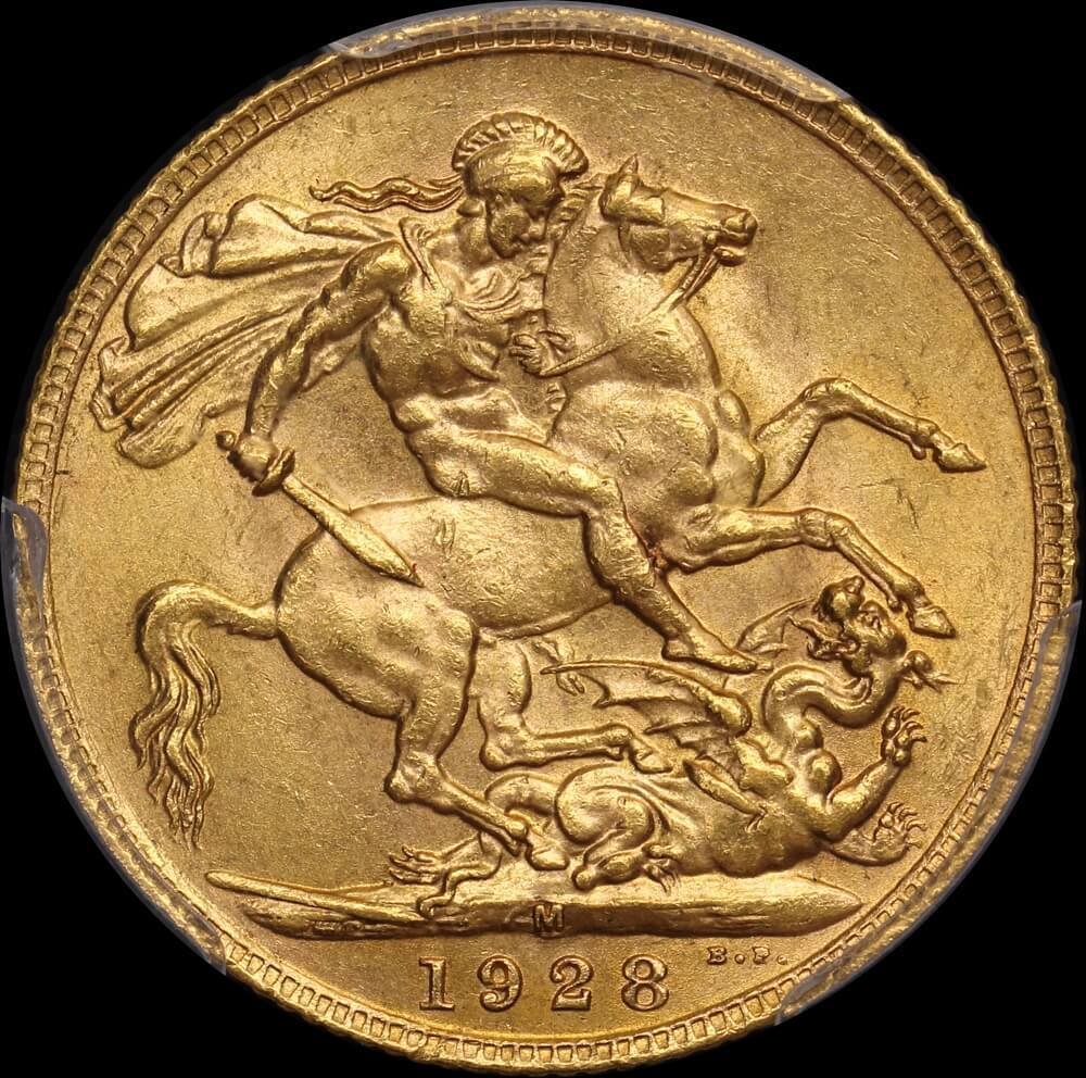 1928 Melbourne George V Large Head Sovereign PCGS MS63 product image