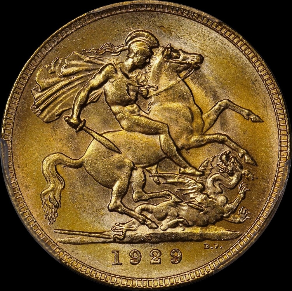 1929 Perth George V Small Head Sovereign Unc (PCGS MS62) product image