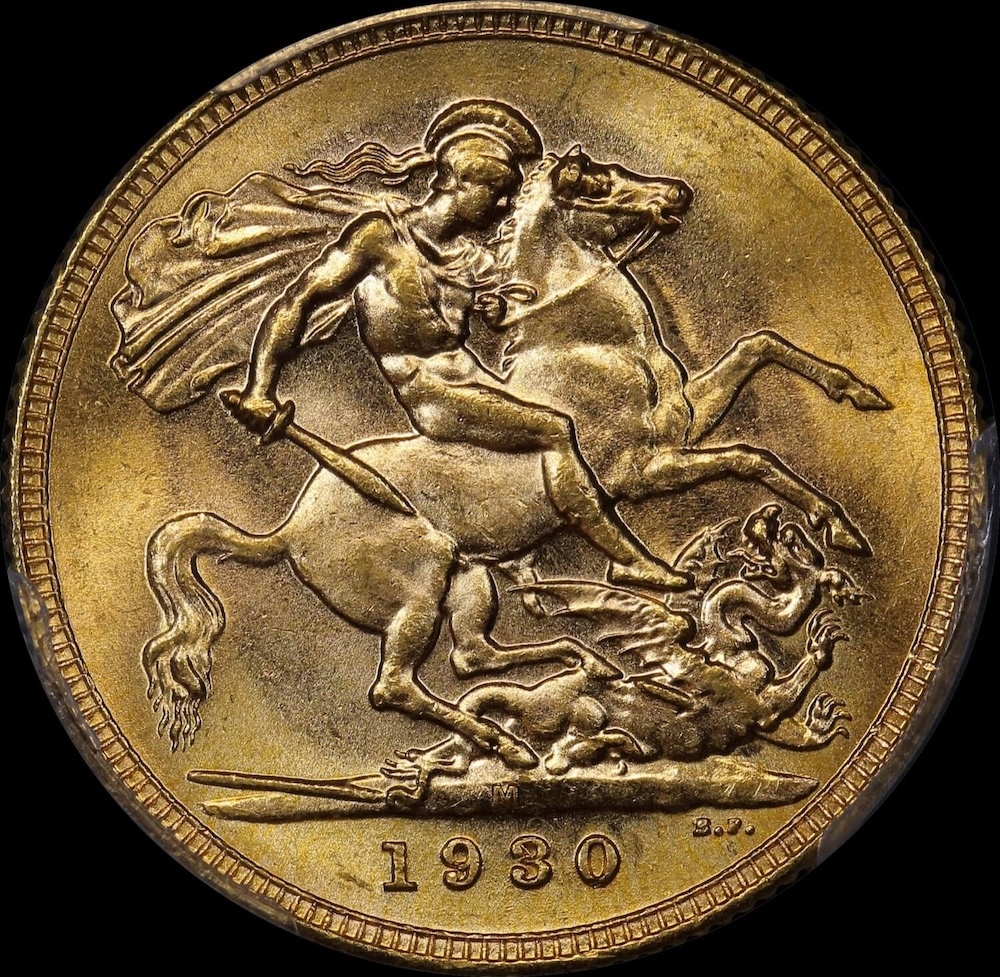 1930 Melbourne George V Small Head Sovereign PCGS AU58 product image