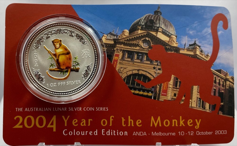 2004 Silver Lunar 1 Ounce Coloured Specimen Coin Monkey product image