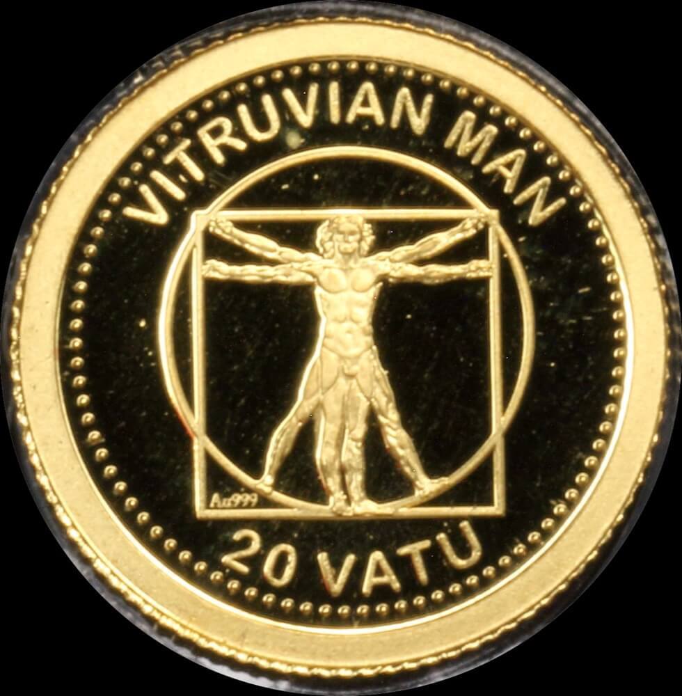 Vanuatu 2012 Gold 20 Vatu Half Gram Coin - Vitruvian Man product image