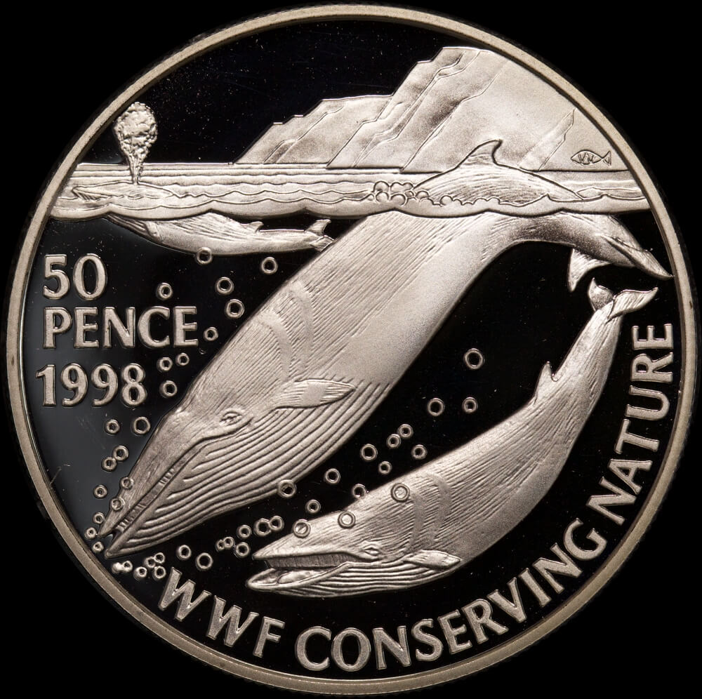 St. Helena 1998 Silver 50 Pence KM#16a Proof Coin - WWF Minke Whale product image
