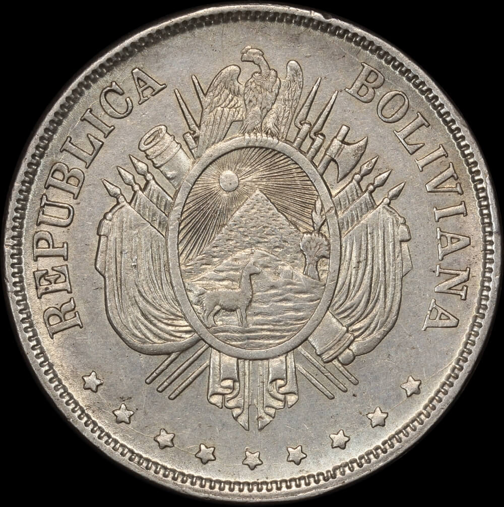 Bolivia 1874 Silver Boliviano KM# 160.1 good EF product image