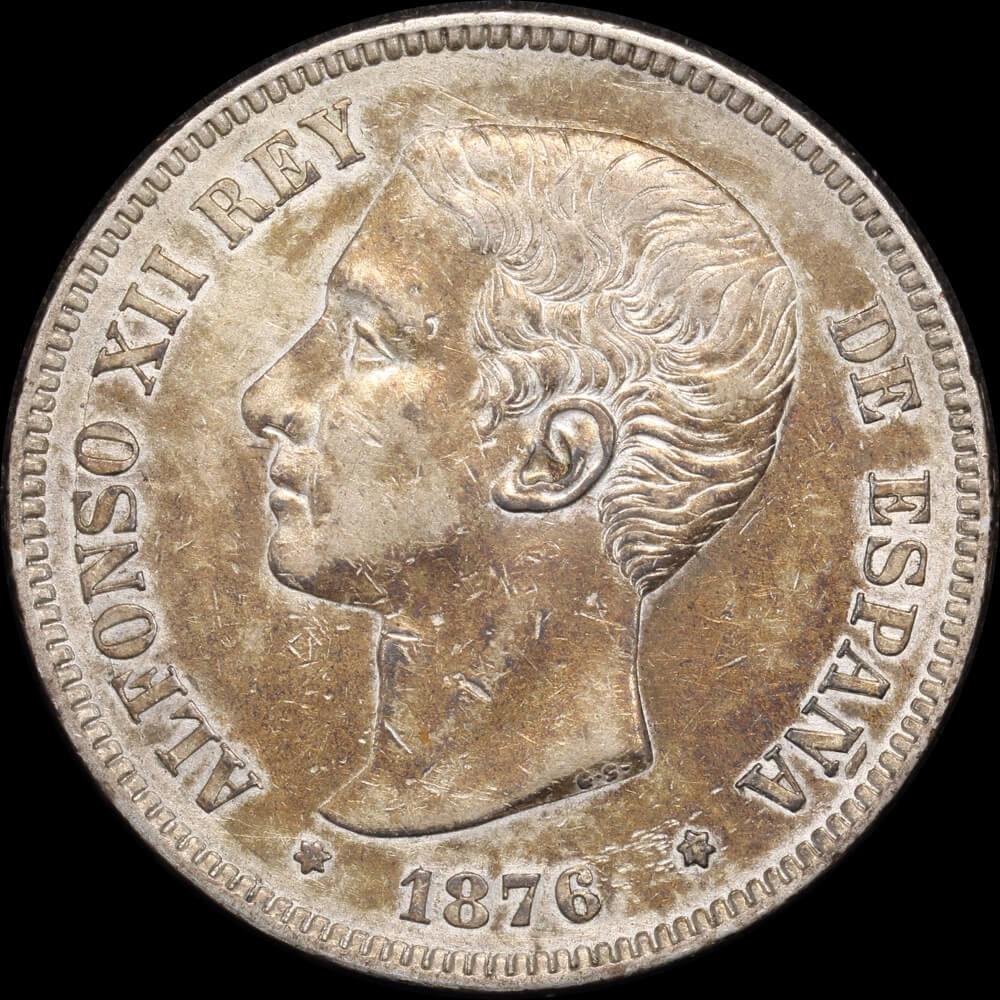 Spain 1876 Silver 5 Pesetas KM#671 good VF product image