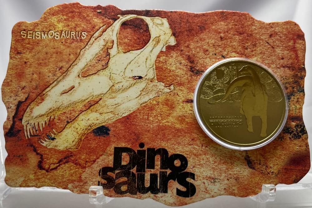 Tuvalu 2002 $1 Uncirculated Coin in Card Dinosaurs - Seismosaurus product image