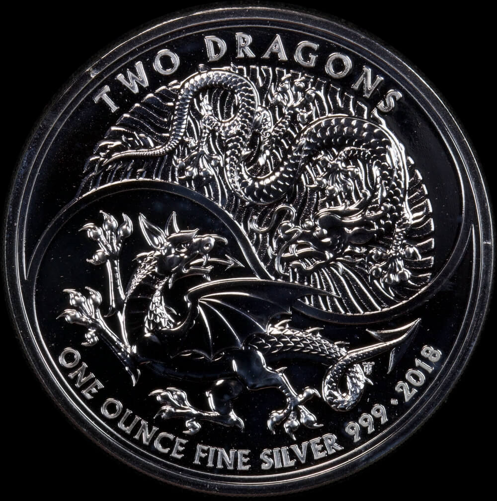 United Kingdom 2018 2 Pounds Silver 1oz Bullion Coin - Two Dragons product image