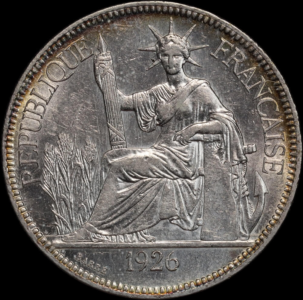 French Indo-China 1926 A Silver Piastre KM# 5a.1 good EF product image