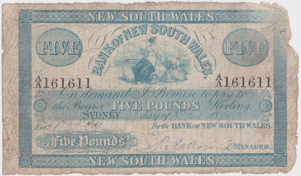 Bank of New South Wales 1876 Issued 5 Pound Note about Fine product image