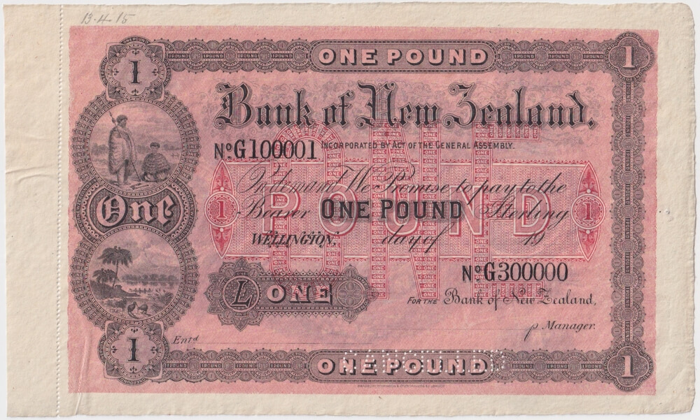 Bank of New Zealand (Wellington) 1902 Unissued 1 Pound Note S#212 Uncirculated product image