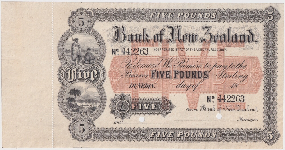 Bank of New Zealand (Dunedin) 1903-1915 5 Pound Note Uncirculated product image