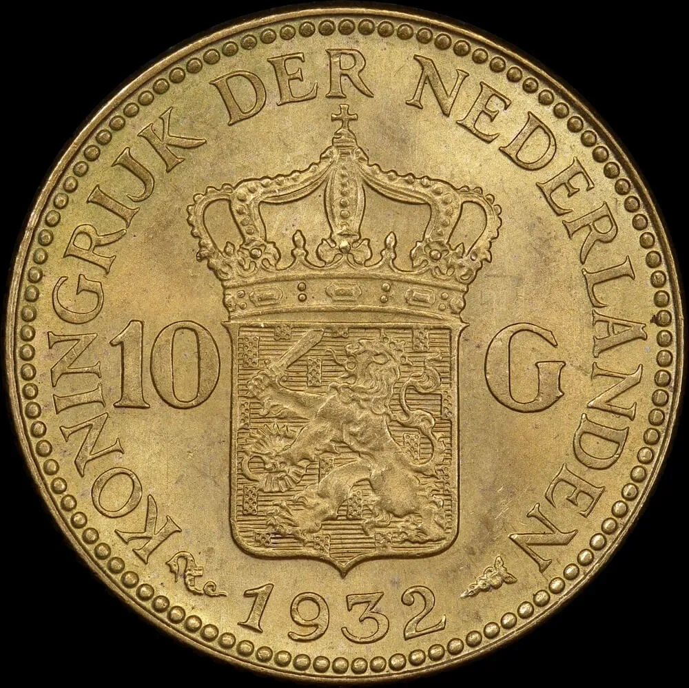 Netherlands 1932 Gold 10 Guilders KM#162 Uncirculated product image