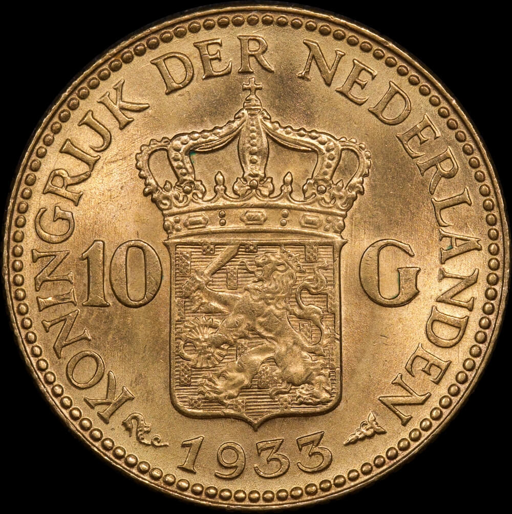 Netherlands 1933 Gold 10 Guilders KM#162 Uncirculated product image